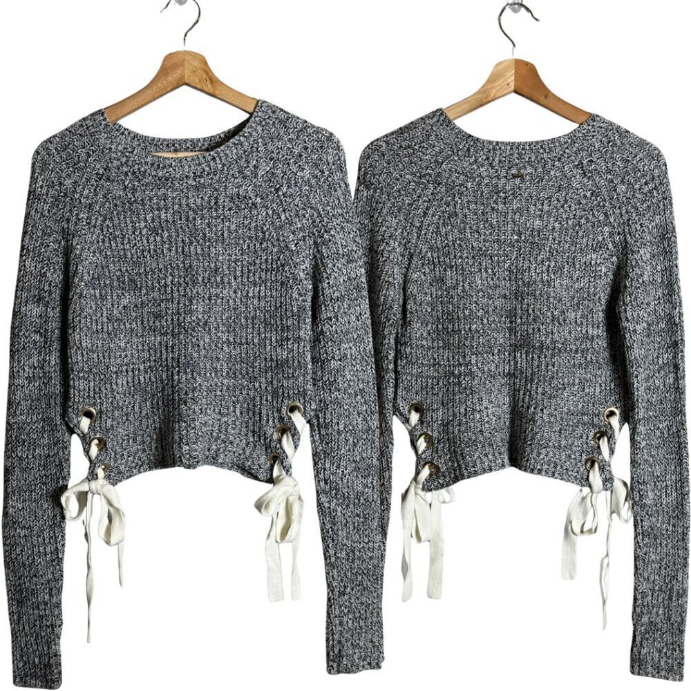 Vintage Guess Y2K Lace Up Crewneck Sweater Pullover Women's Small Gray Retro 00s